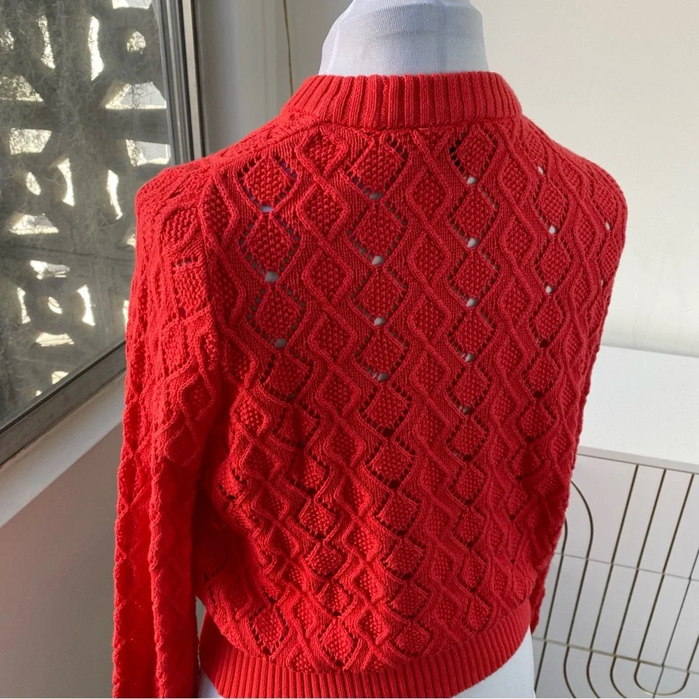 French Connection Fire Red Pointelle Knit Sweater, Size S, NWOT - Picture 5 of 6